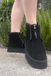 Moon Ryder Cuddle Muffin Zipped Suede Booties In Black In Black