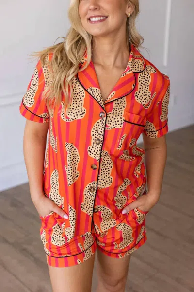 Moon Ryder Wild Night Pajama Short Set In Hot Pink/orange