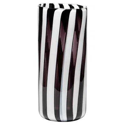 Pre-owned Moonarij Black And White Mouthblown Tall Glass Vase