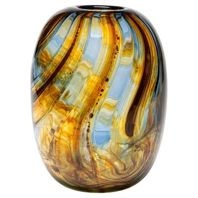 Pre-owned Moonarij Brown Blue Mouthblown Glass Vase