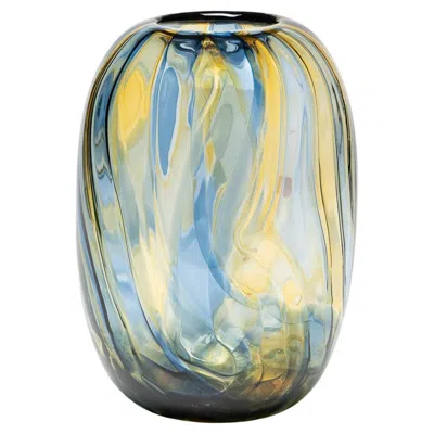 Pre-owned Moonarij Light Brown And Blue Transparent Handblown Glass Vase