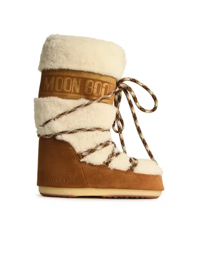 Moonboot Icon In Beige Shearling Boots In Neutrals