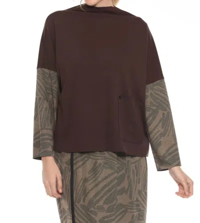 Moonlight By Y & S Abstract-printed Contrast Sleeves Top In Brown Multi