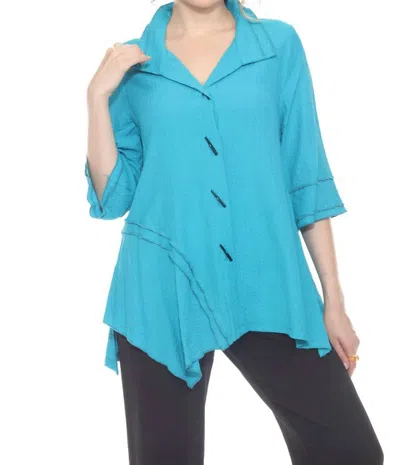 Moonlight By Y & S Asymmetrical Button-down Tunic Top In Bright Turquoise In Blue