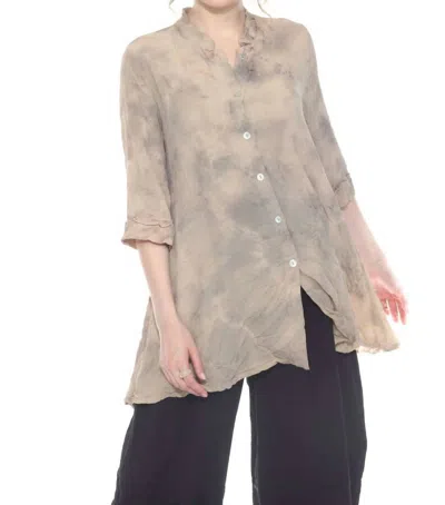 Moonlight By Y & S Asymmetrical Hem Button Down Top In Beige Grey In Gray