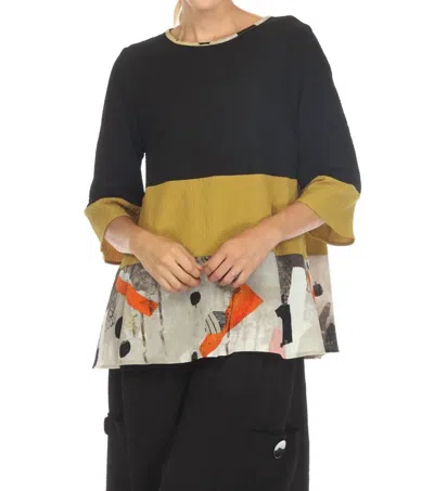 Moonlight By Y & S Color-blocked Tunic Top In Black Mustard Multi