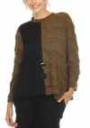 Moonlight By Y & S Colorblock Wave-knit Top In Olive/black In Multi
