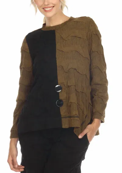 Moonlight By Y & S Colorblock Wave-knit Top In Olive/black In Multi