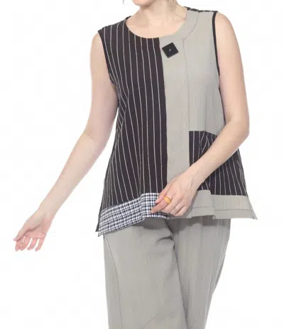 Moonlight By Y & S Geometric Stripe Sleeveless Top In Grey Multi In Gray