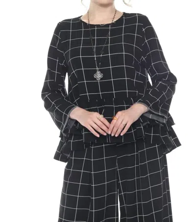 Moonlight By Y & S Grid Patterned Peplum Top In Black White