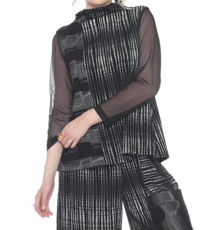 Moonlight By Y & S High Neck Geometric Stripe Blouse In Black