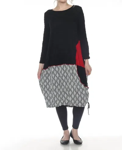 Moonlight By Y & S Mixed Media Tunic Midi Dress In Black White Red