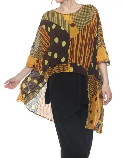Moonlight By Y & S Oversized Asymmetrical Tunic Top In Brown Yellow Black In Multi