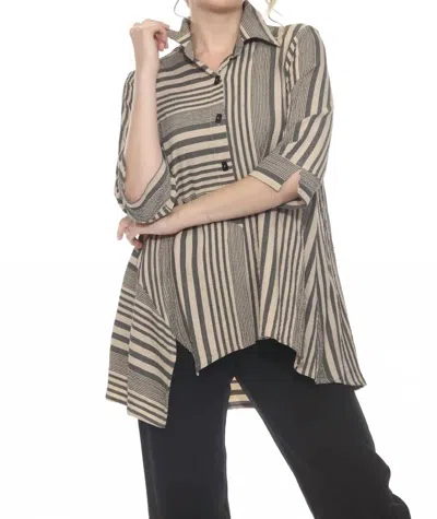 Moonlight By Y & S Striped Asymmetrical Tunic Top In Cream Beige Black In Gray