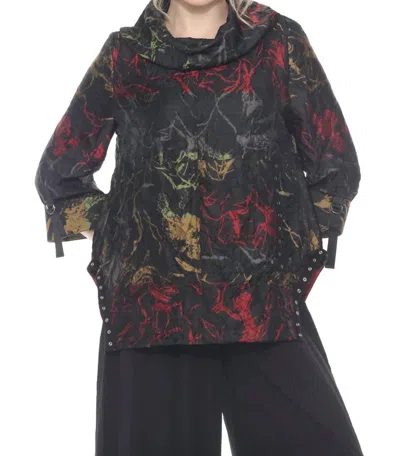 Moonlight By Y & S Textured With Draped Neckline Tunic In Abstract Brushstroke Print In Multi