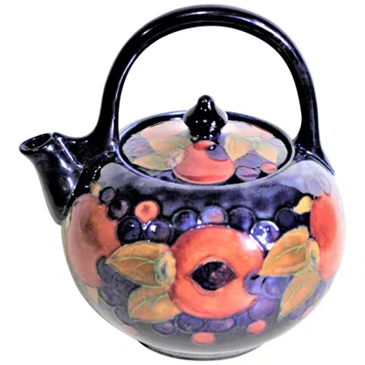 Pre-owned Moorcroft Pottery Large William Moorcroft Pomegranate Patterned Art Pottery Teapot In Brown