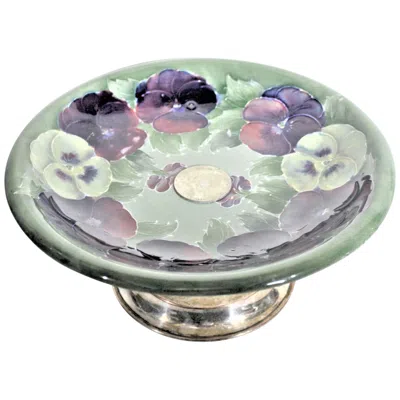 Pre-owned Moorcroft Pottery William Moorcroft Early Pansy Patterned Art Pottery Pedestal Bowl Or Compote In Gray