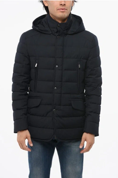 Moorer 4-pocketed Craig Down Jacket With Removable Hood In Black