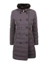 Moorer Cocoa Nylon Down Jacket With Removable Fur Collar In Brown