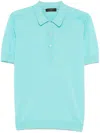 Moorer Collar Polo Shirt Ribbed Cuffs Hem In Blue