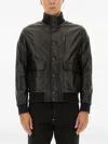 Moorer Leather Bomber Jacket In Blue