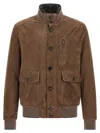 Moorer Buttoned High Neck Jacket In Brown