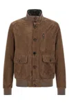 Moorer Buttoned High Neck Jacket In Animal Print