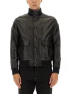 Moorer Leather Bomber Jacket In Black
