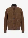 Moorer Buttoned High Neck Jacket In Brown