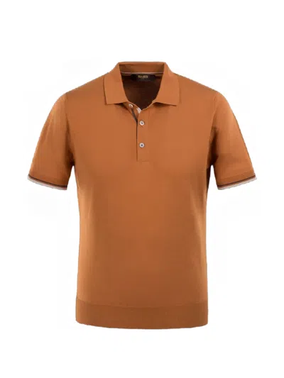 Moorer Adolfo Striped-trim Cotton Polo Shirt In Brown