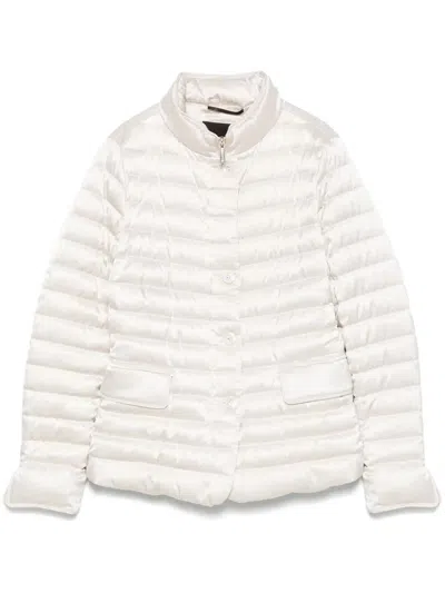 Moorer Padded Zip-up Round-neck Jacket In Beige