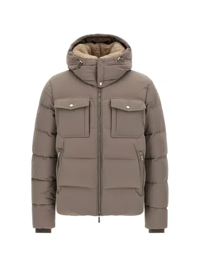 Moorer Wool Cashmere Quilted Padded Bomber Jacket In Neutral