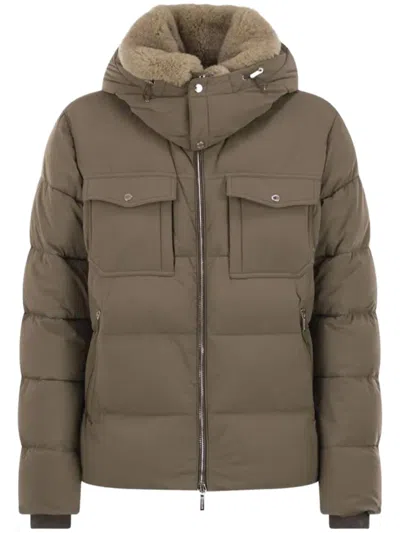 Moorer Alarick Kn Quilted Shearling Hooded Brown Down Jacket