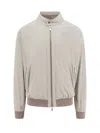 Moorer Casual Jacket With Ribbed Cuffs And High Collar In Grey