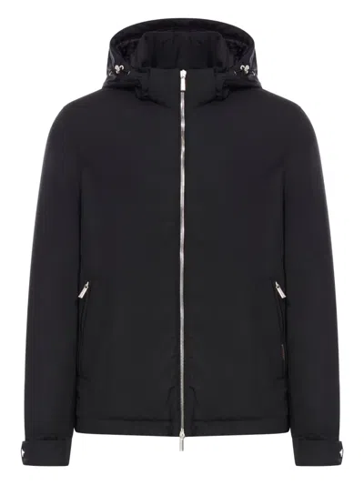 Moorer Navy Blue Wool Down Jacket In Brown