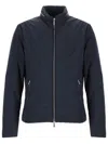 Moorer Navy Blue Solid Mock Collar Jacket In Blue