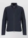 Moorer Navy Blue Solid Mock Collar Jacket In Blue