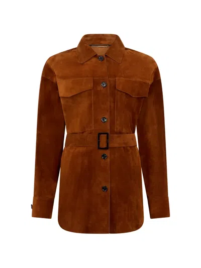 Moorer Aldara Belted Jacket In Brown