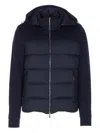 Moorer Hooded Padded Quilted Jacket Sleeves In Blue