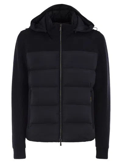 Moorer Allori Lsm Hybrid Wool And Cashmere Bomber Jacket With Padded Panels In Blue