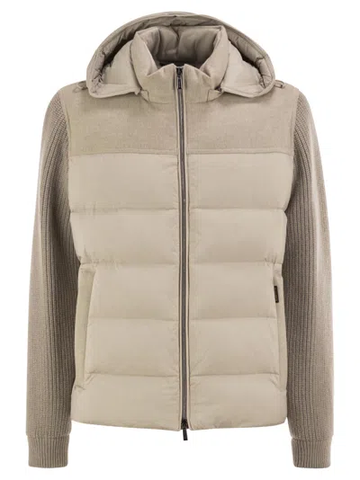 Moorer Allori Lsm Hybrid Wool And Cashmere Bomber Jacket With Padded Panels In Neutral