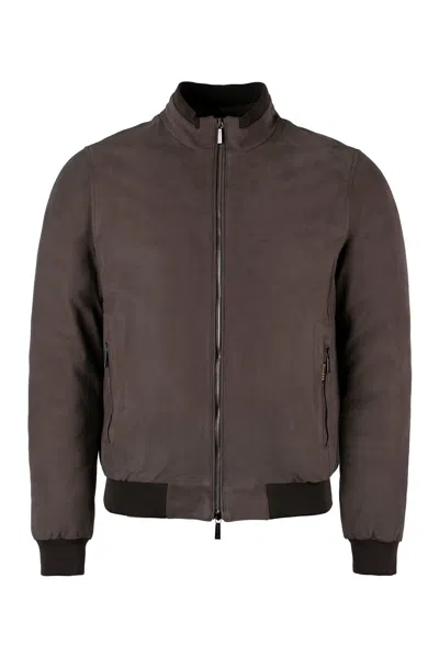 Moorer Almerico Nylon And Leather Padded Jacket In Grey