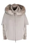 Moorer Almond Wool Cape Coat With Arctic Fox Fur Hood In Multi