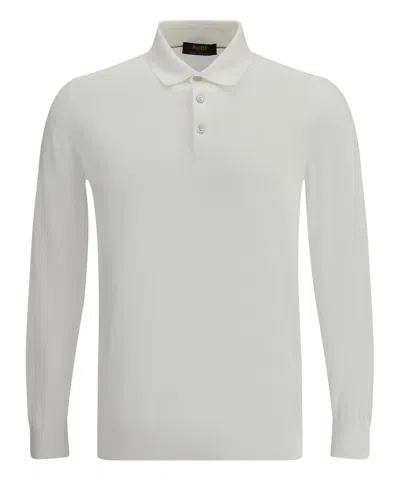 Moorer Alonso Long Sleeve Polo Shirt In Kingstone White
