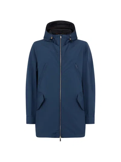Moorer Alvin Hood Windbreaker Jacket In Blue