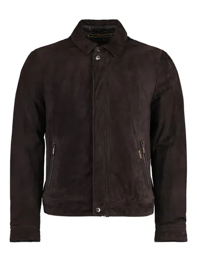 Moorer Anfossi Zip-up Leather Jacket In Black