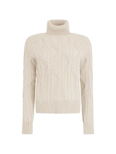 Moorer Anna-cws Cable-knit Roll-neck Sweater In Neutral