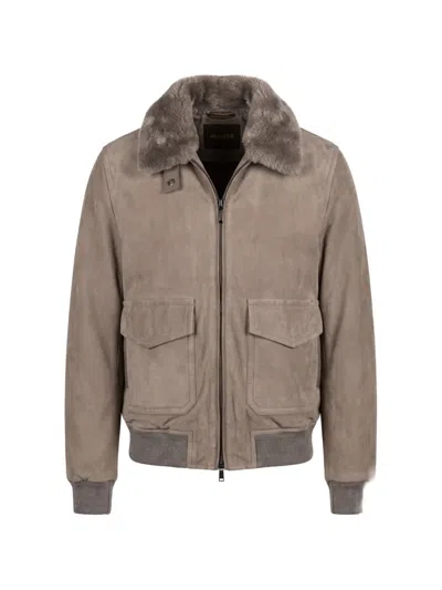 Moorer Antenore Shearling-collar Suede Jacket In Neutral