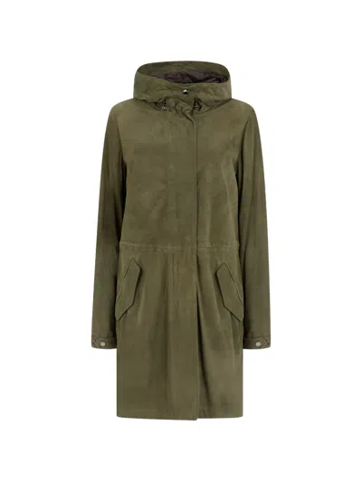 Moorer Antibes-urg Hooded-suede Parka In Green