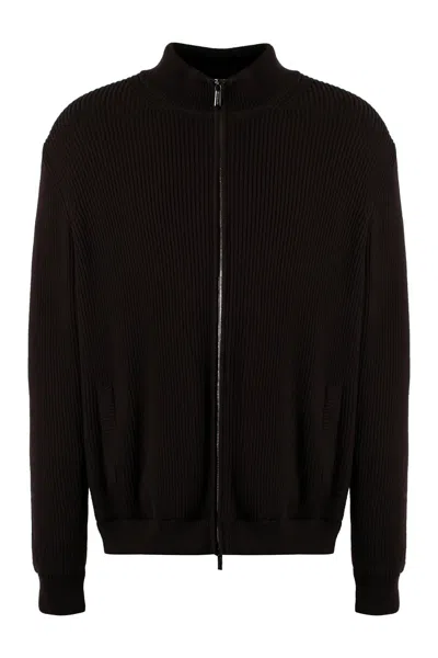 Moorer Arena Zipped Cardigan In Brown